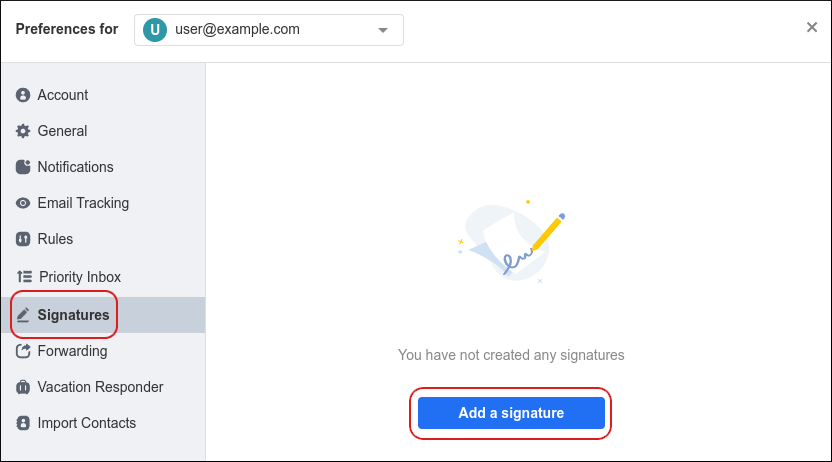 Webmail - Preferences - Signatures - Add a signature